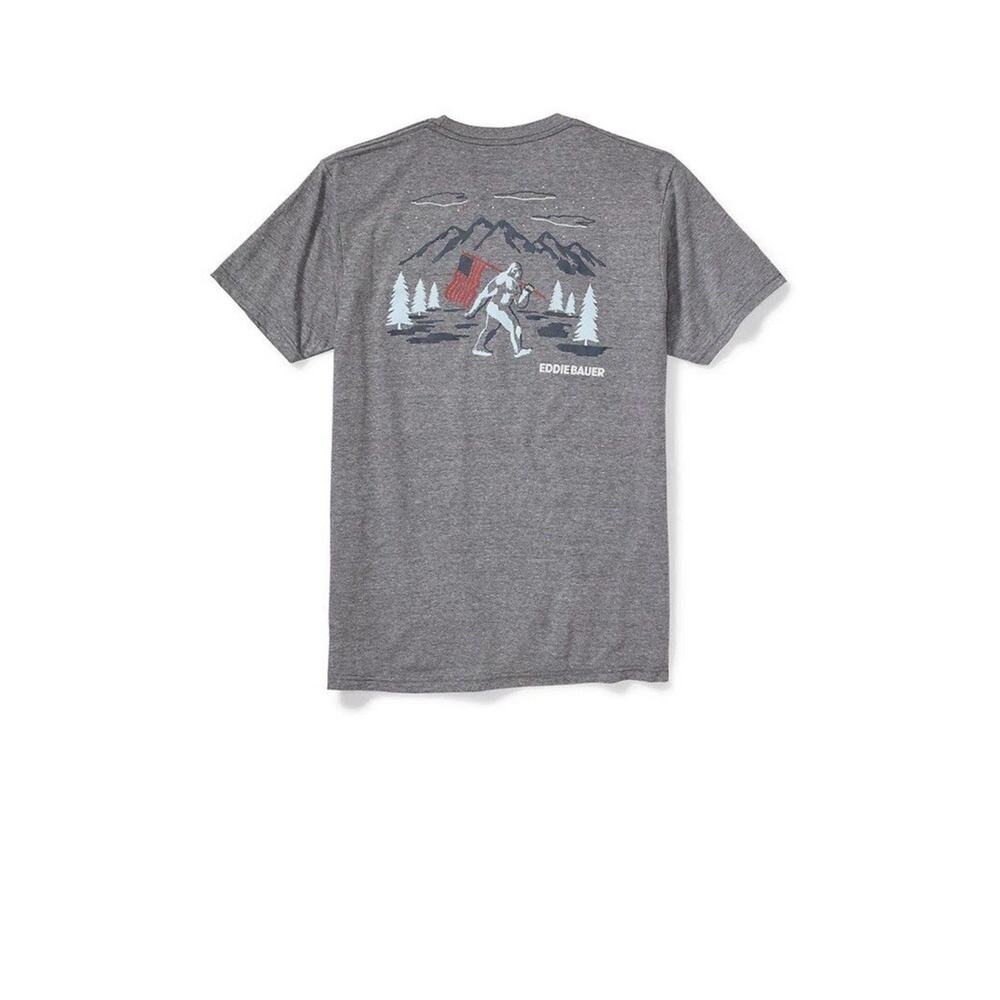 Eddie Bauer Short Sleeve Graphic T-Shirt Bigfoot Sasquatch Men's Medium Gray NEW